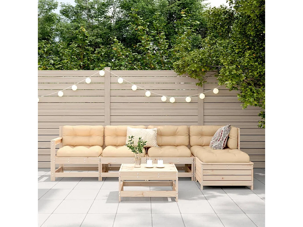 Salon de jardin 6 pièces bois de pin massif