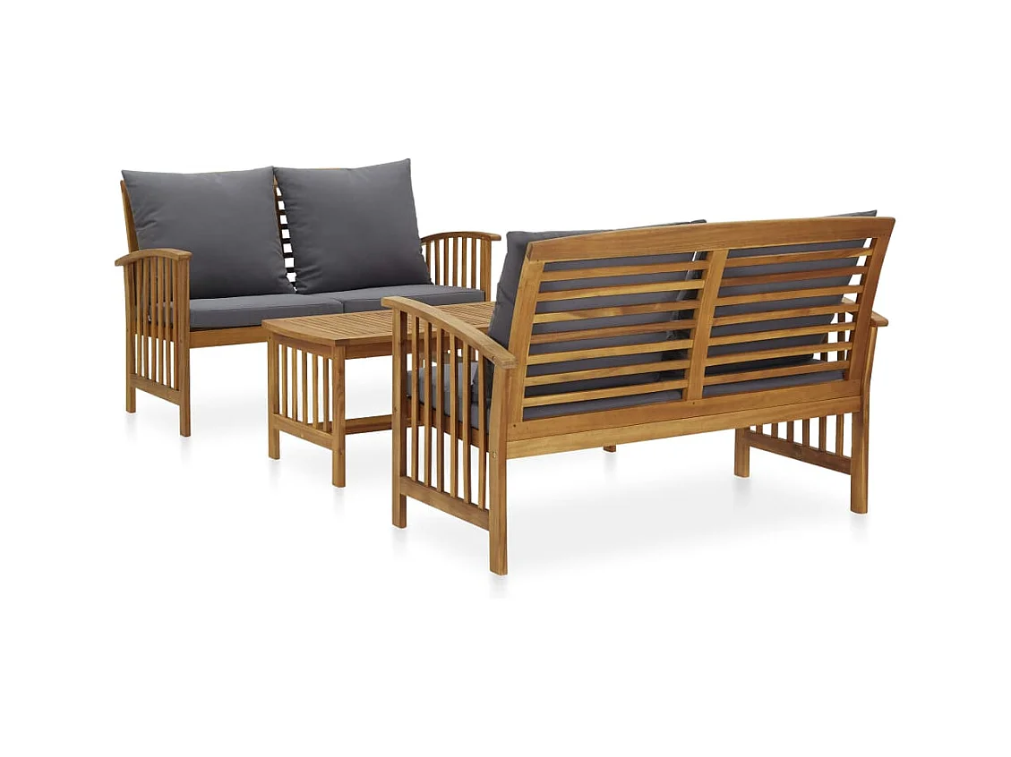 Salon de jardin 3 pièces avec coussins Bois d'acacia solide