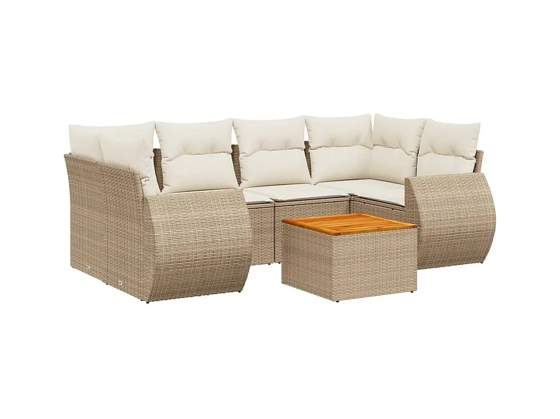 Salon de jardin avec coussins 7 pièces beige résine tressée