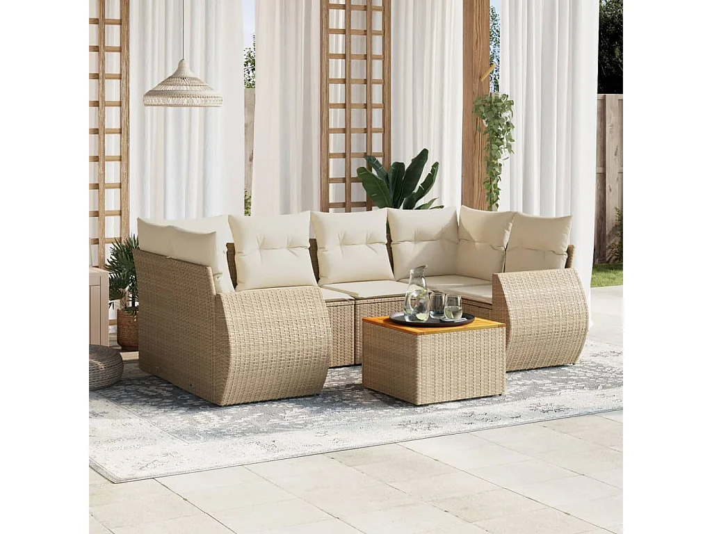 Salon de jardin avec coussins 7 pièces beige résine tressée