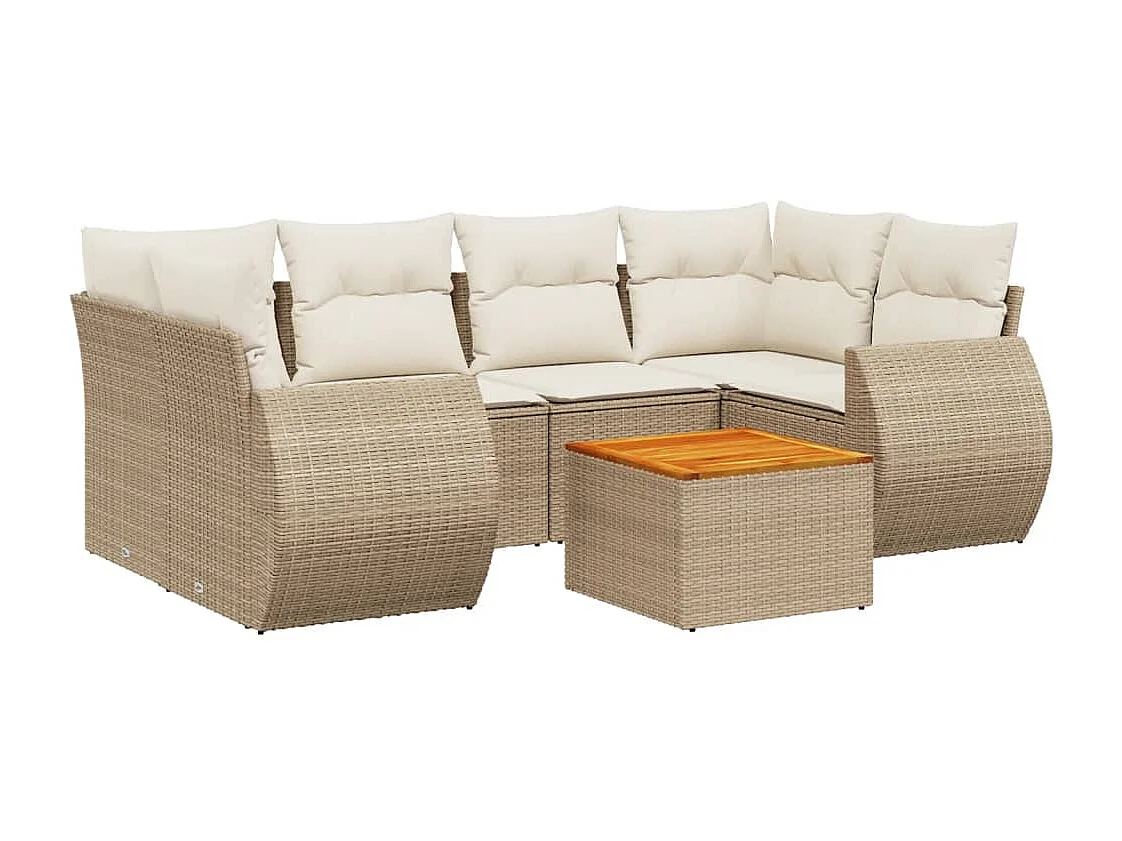 Salon de jardin avec coussins 7 pièces beige résine tressée
