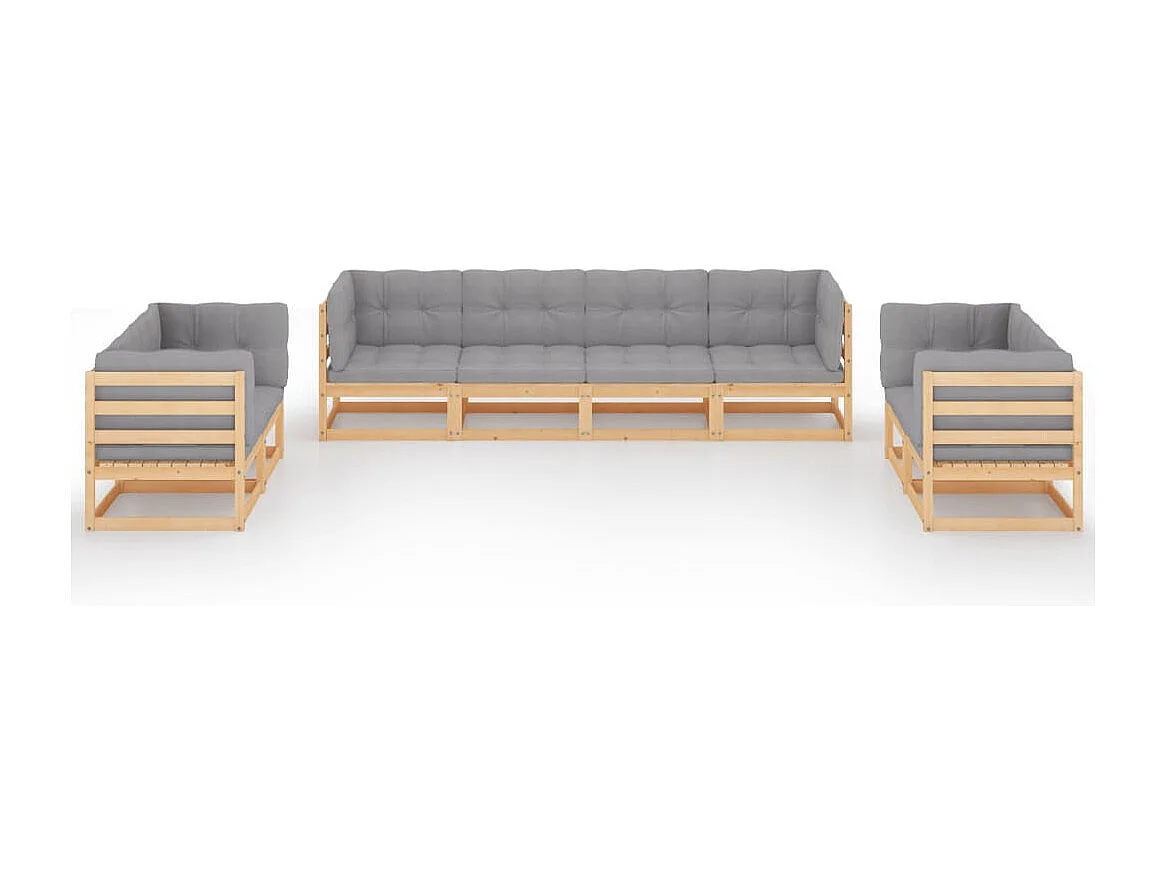 Salon de jardin 8 pièces avec coussins Bois de pin massif