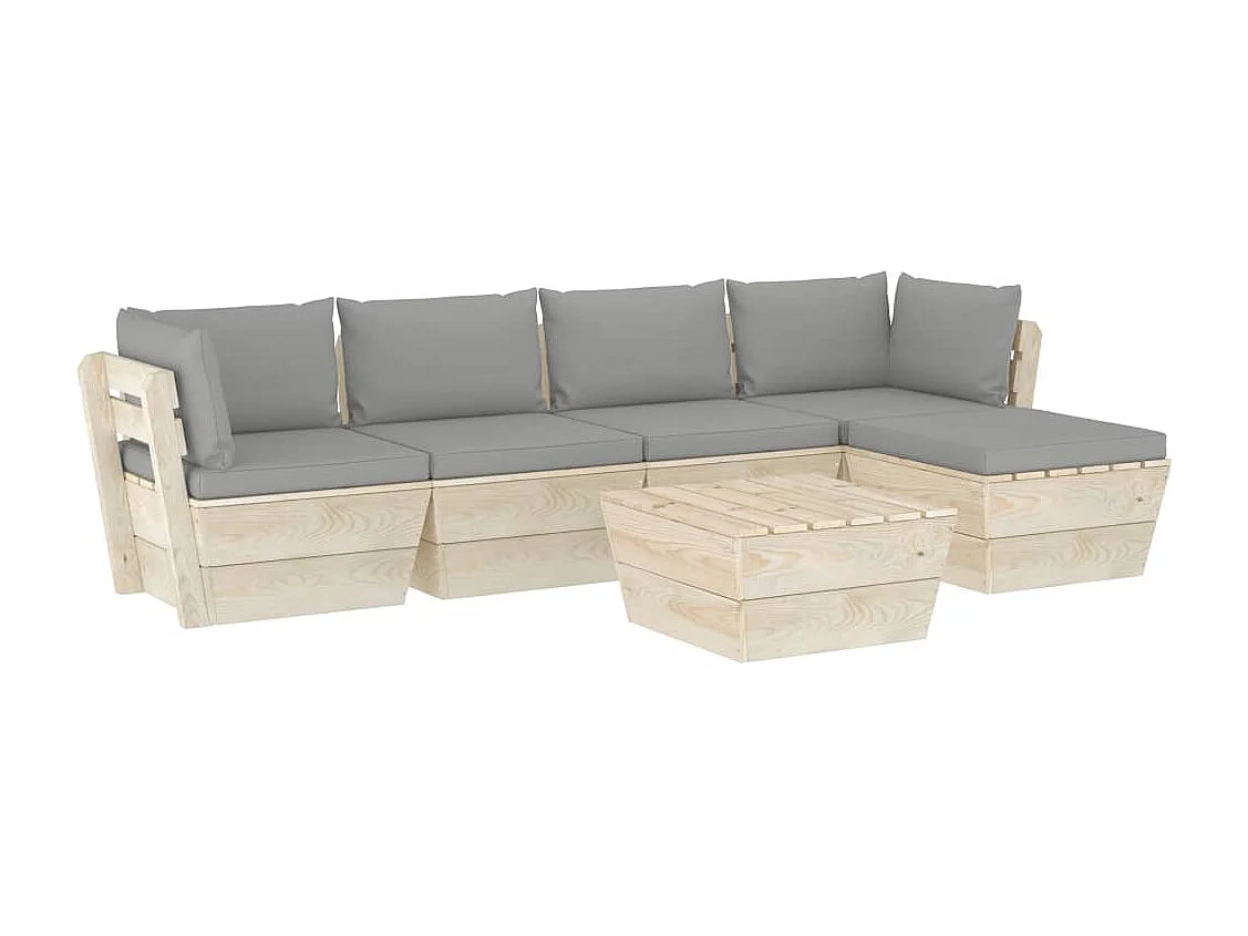 Muebles de jardín de palets 6 piezas y cojines madera de abeto