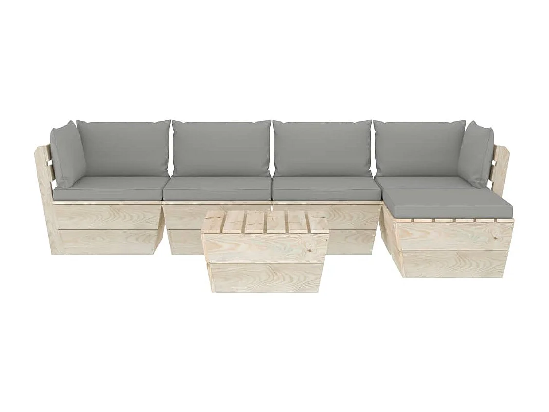 Muebles de jardín de palets 6 piezas y cojines madera de abeto