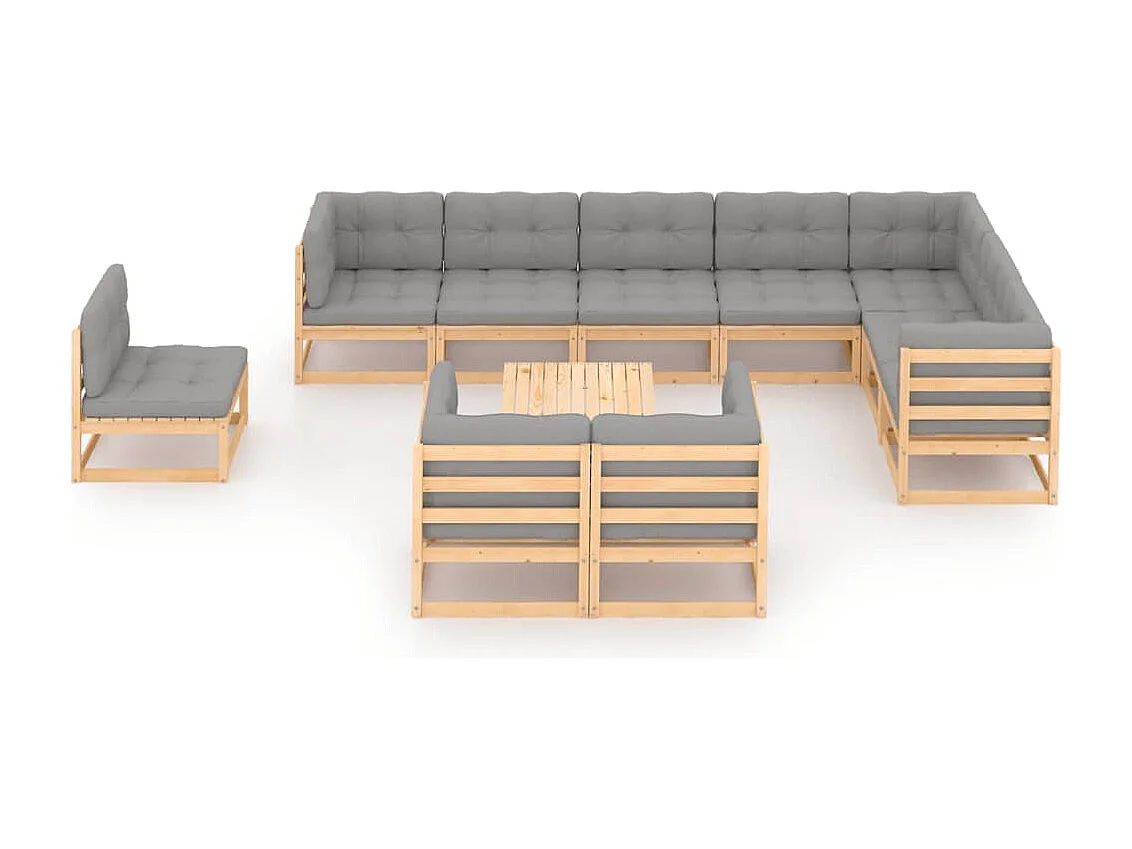 Salon de jardin 11 pièces avec coussins Bois de pin massif