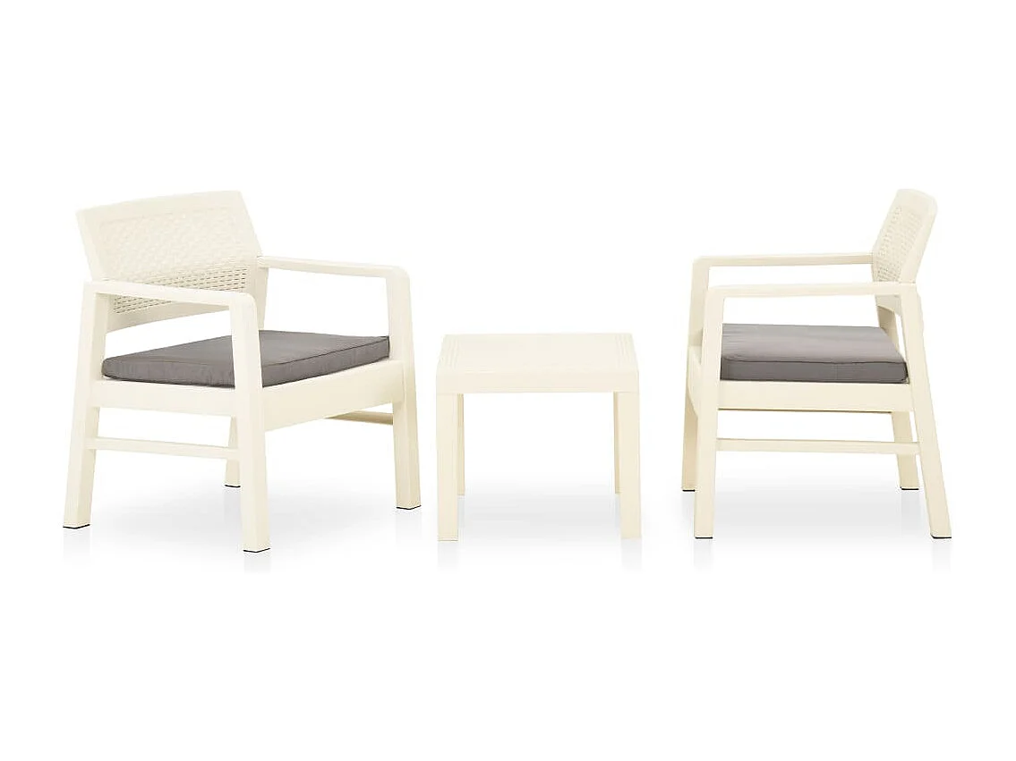 Salon de jardin 3 pièces avec coussins Plastique Blanc