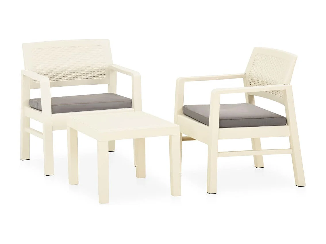 Salon de jardin 3 pièces avec coussins Plastique Blanc