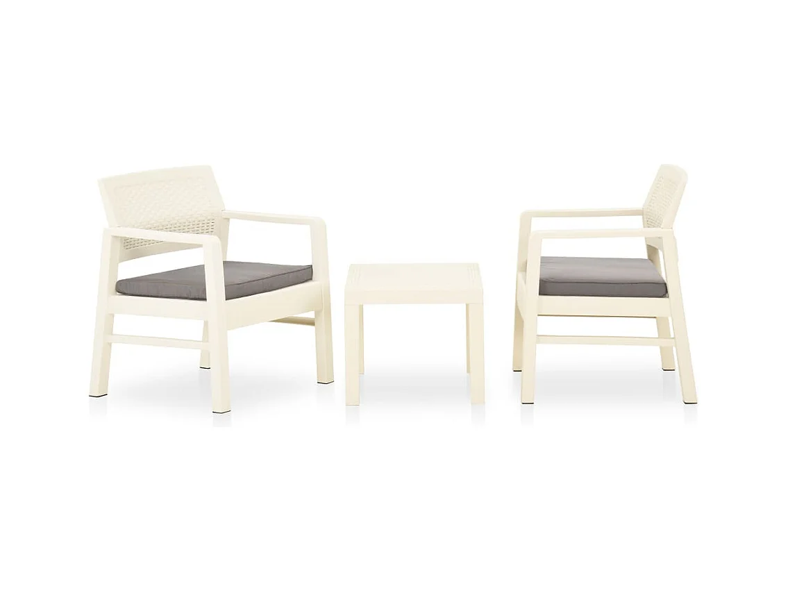 Salon de jardin 3 pièces avec coussins Plastique Blanc