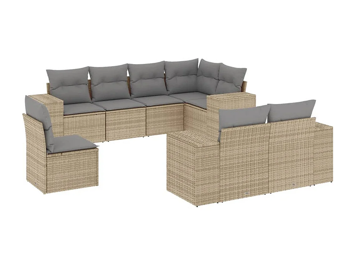 8 peças conjunto de sofás p/ jardim com almofadões vime PE bege