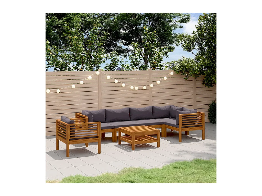 Salon de jardin 7 pièces avec coussin Bois d'acacia solide