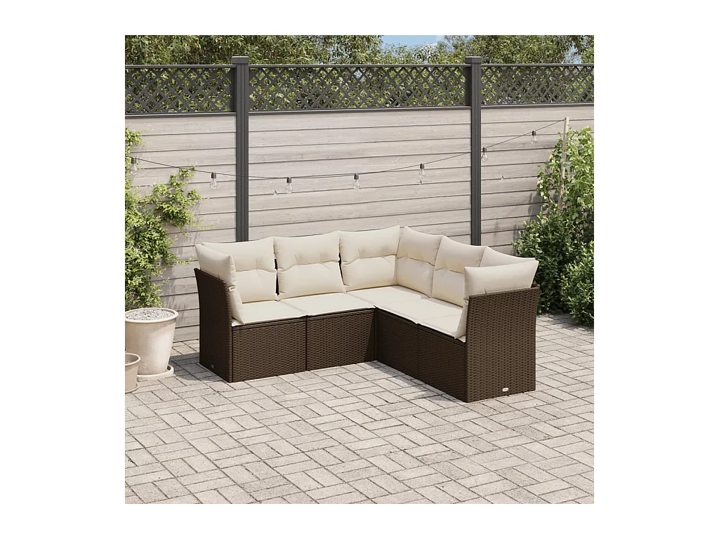 Salon de jardin avec coussins 5 pièces marron résine tressée