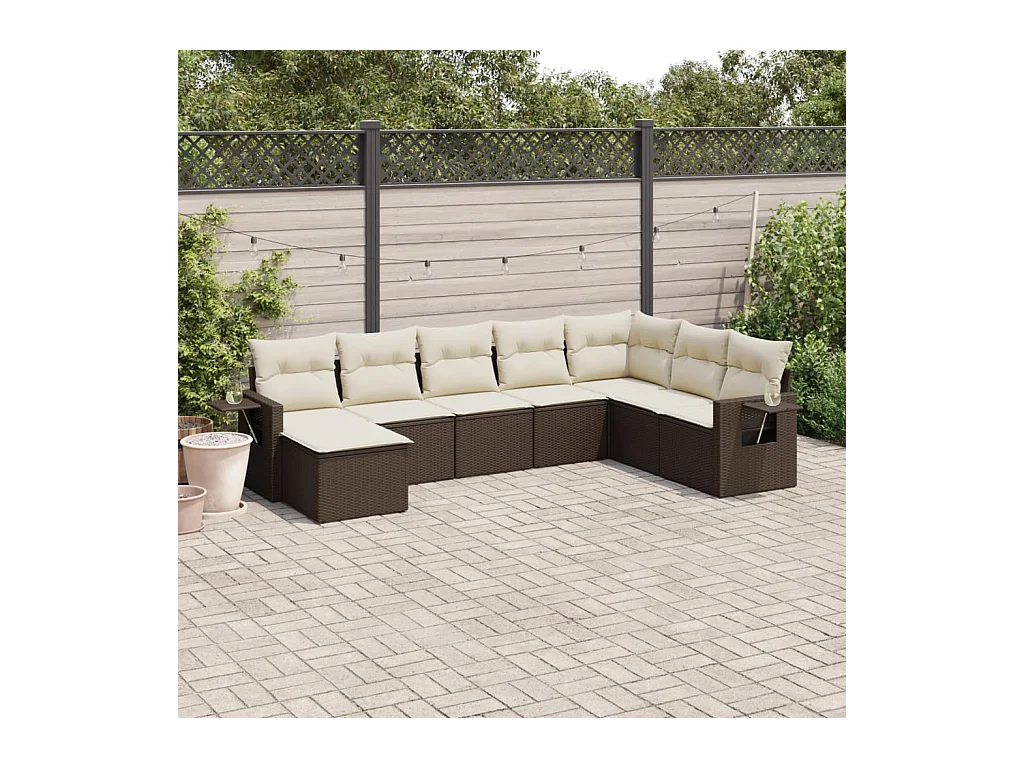Salon de jardin 8 pièces avec coussins marron résine tressée