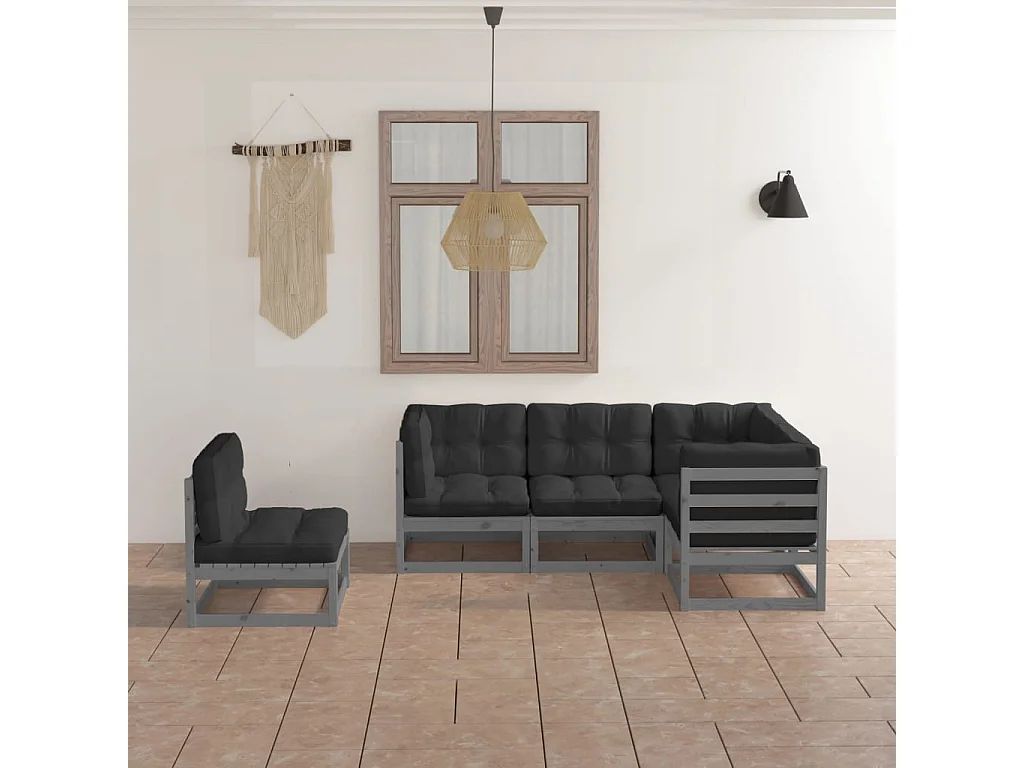 5 peças conjunto lounge de jardim c/ almofadões pinho maciço