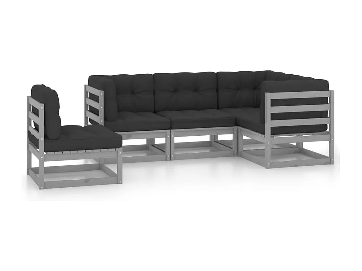 5 peças conjunto lounge de jardim c/ almofadões pinho maciço