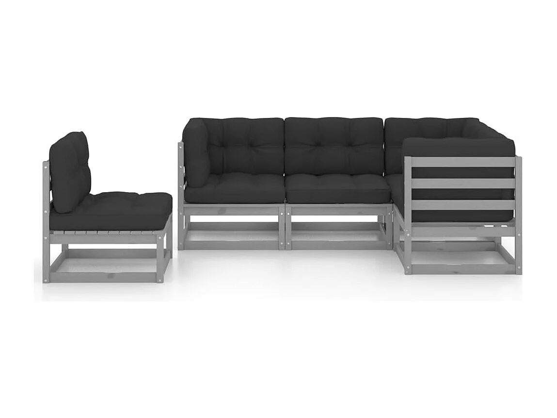 5 peças conjunto lounge de jardim c/ almofadões pinho maciço