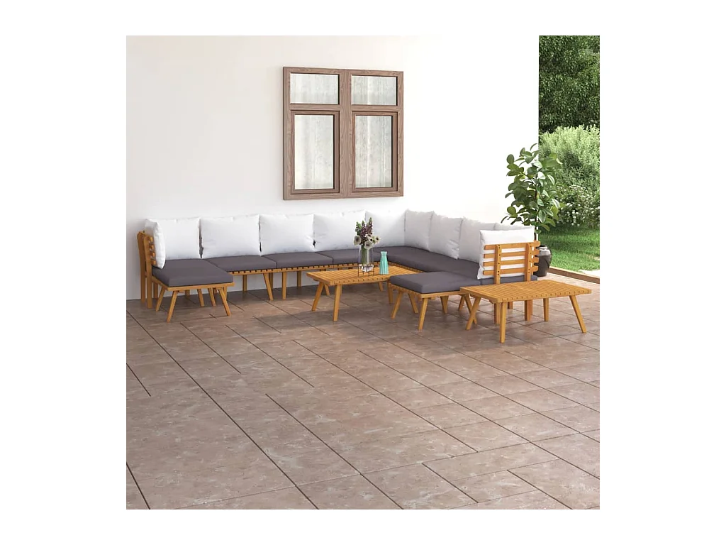 Salon de jardin 12 pièces avec coussins Bois d'acacia solide