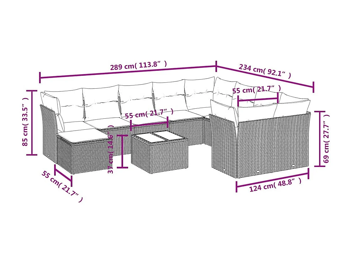 Set de sofás de jardín 11piezas con cojines ratán sintético beige