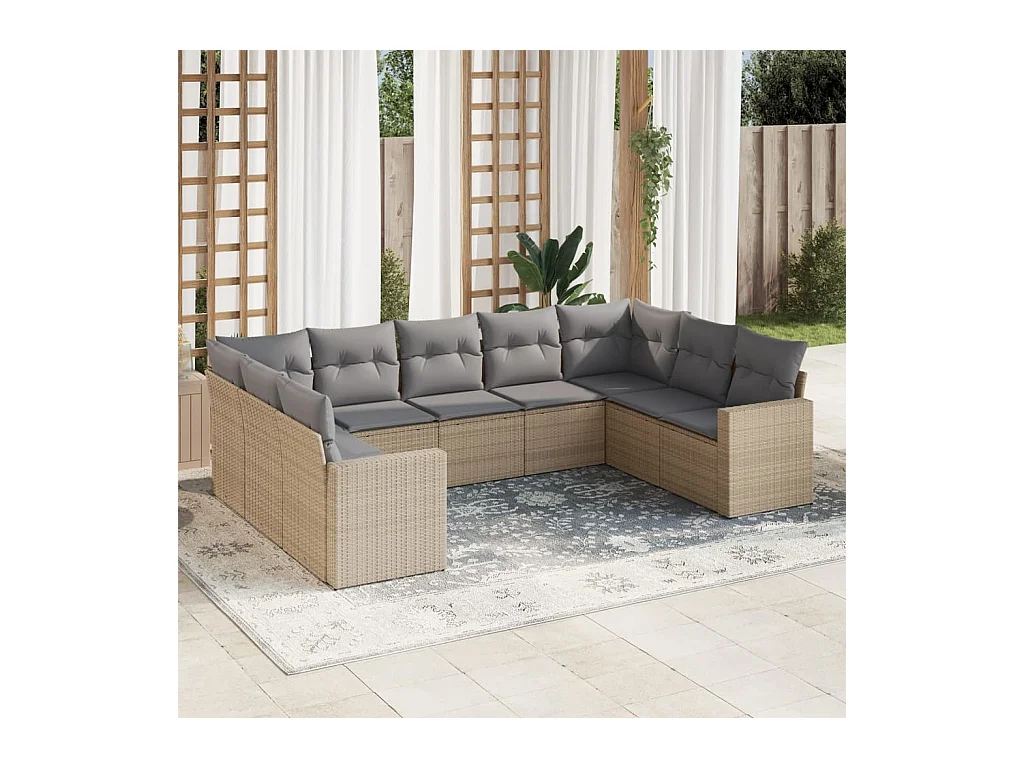 Salon de jardin avec coussins 9 pièces beige résine tressée