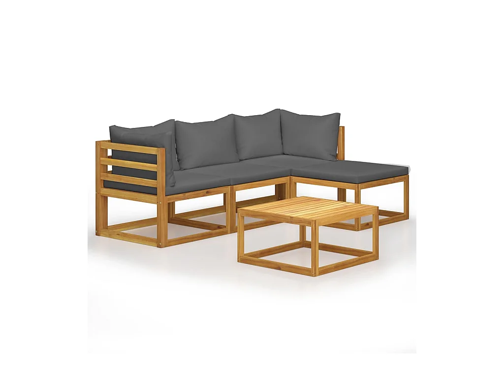 Salon de jardin 5 pièces avec coussins Bois d'acacia solide