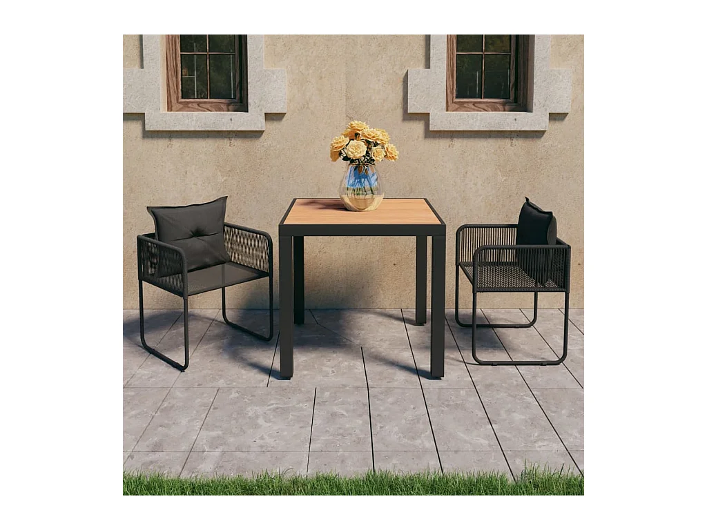 3-delige Tuinset PVC-rattan zwart en bruin