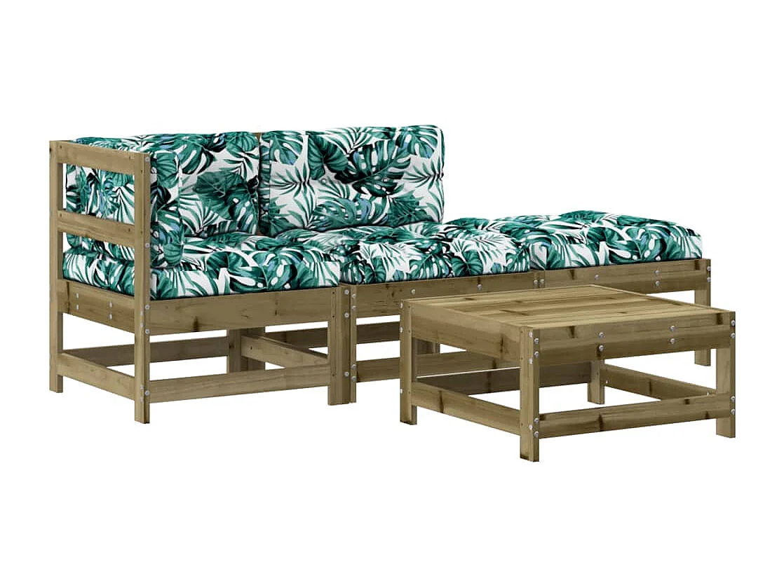 Salon de jardin 4 pièces avec coussins bois de pin imprégné