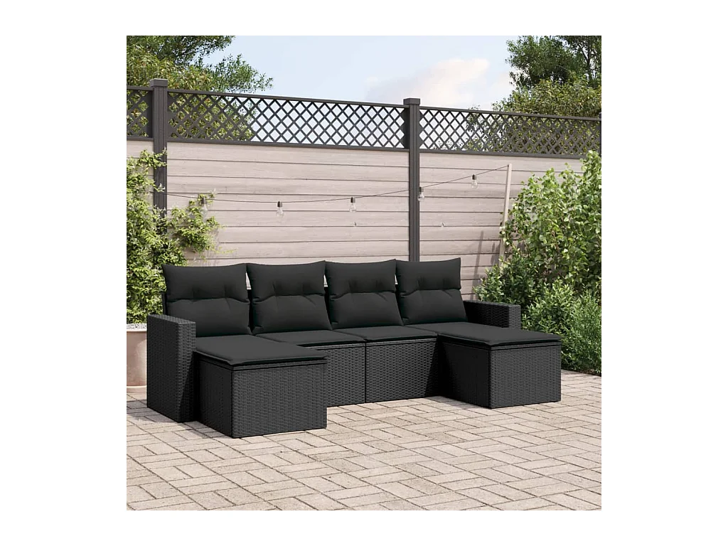 Salon de jardin 6 pièces avec coussins noir résine tressée