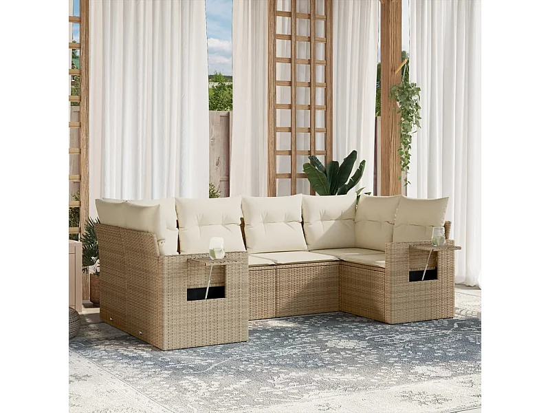 6 peças conjunto de sofás p/ jardim com almofadões vime PE bege