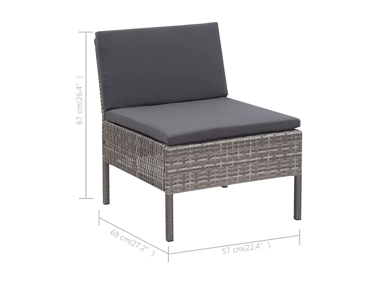 Salon de jardin 3 pièces avec coussins Résine tressée Gris