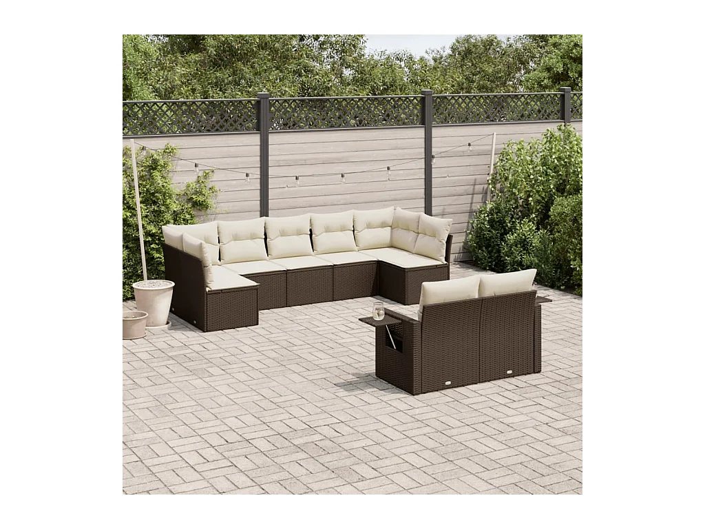 Salon de jardin avec coussins 9 pièces marron résine tressée