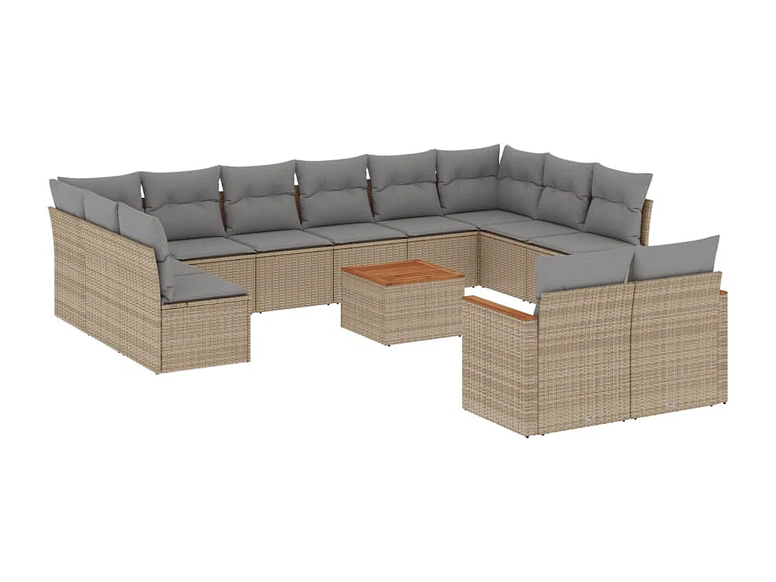 13-delige Loungeset met kussens poly rattan beige