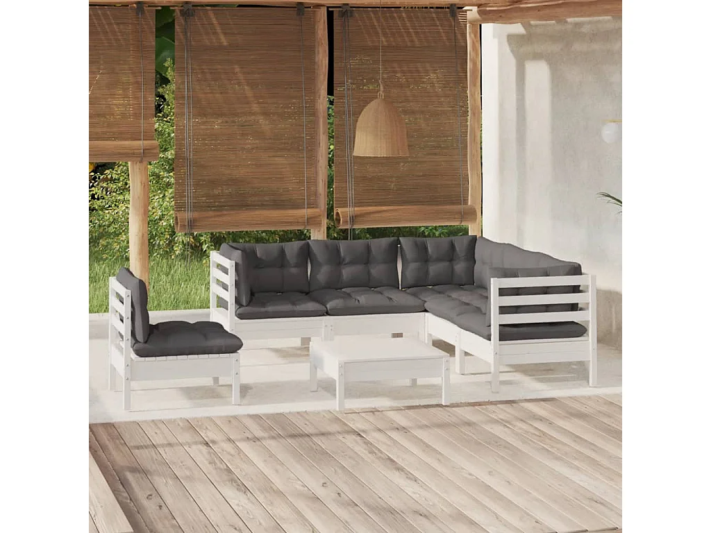 6 peças conjunto lounge de jardim c/ almofadões pinho branco