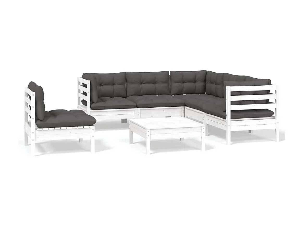 6 peças conjunto lounge de jardim c/ almofadões pinho branco