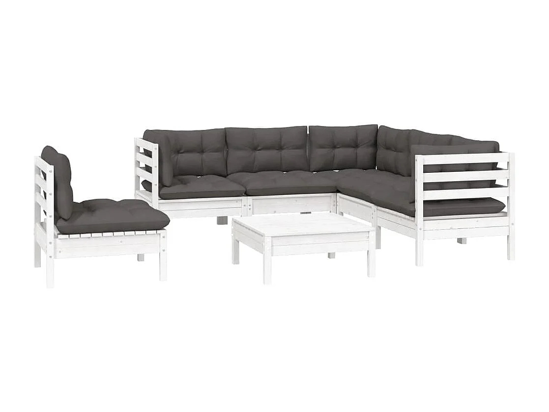 6 peças conjunto lounge de jardim c/ almofadões pinho branco