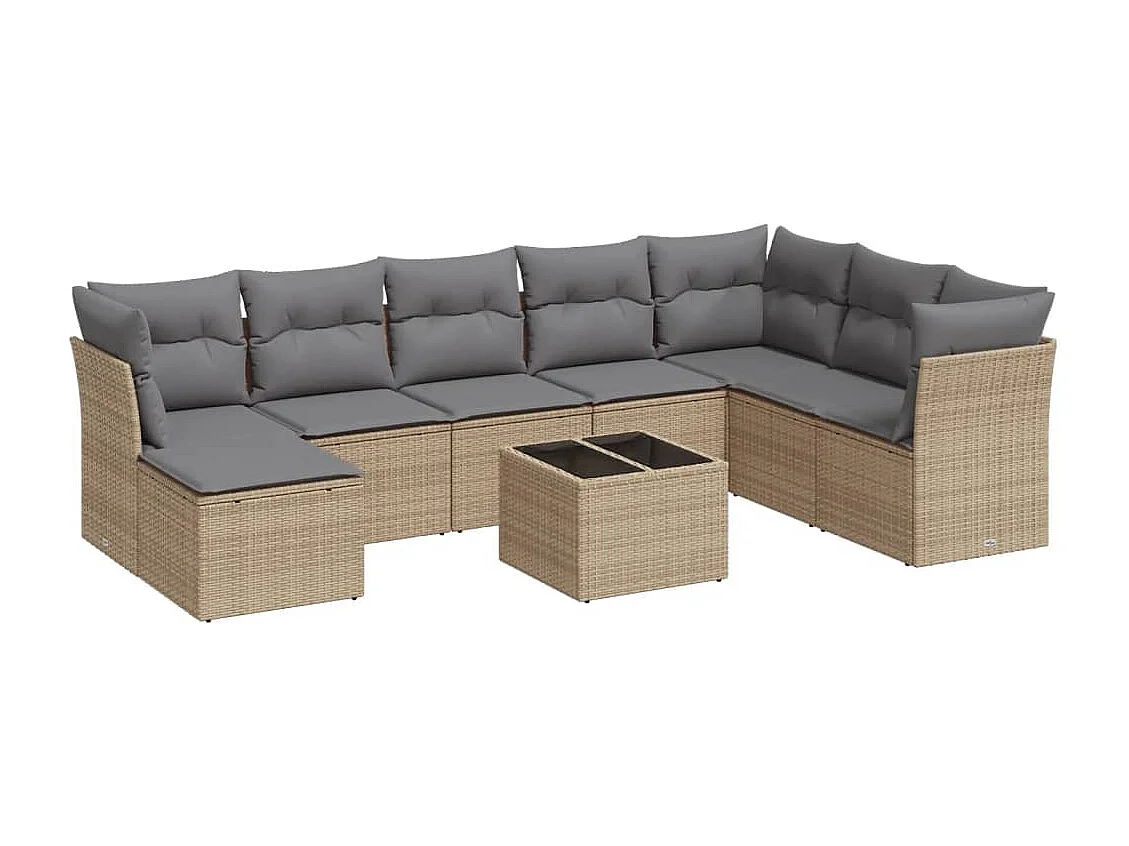 Salon de jardin avec coussins 9 pièces beige résine tressée