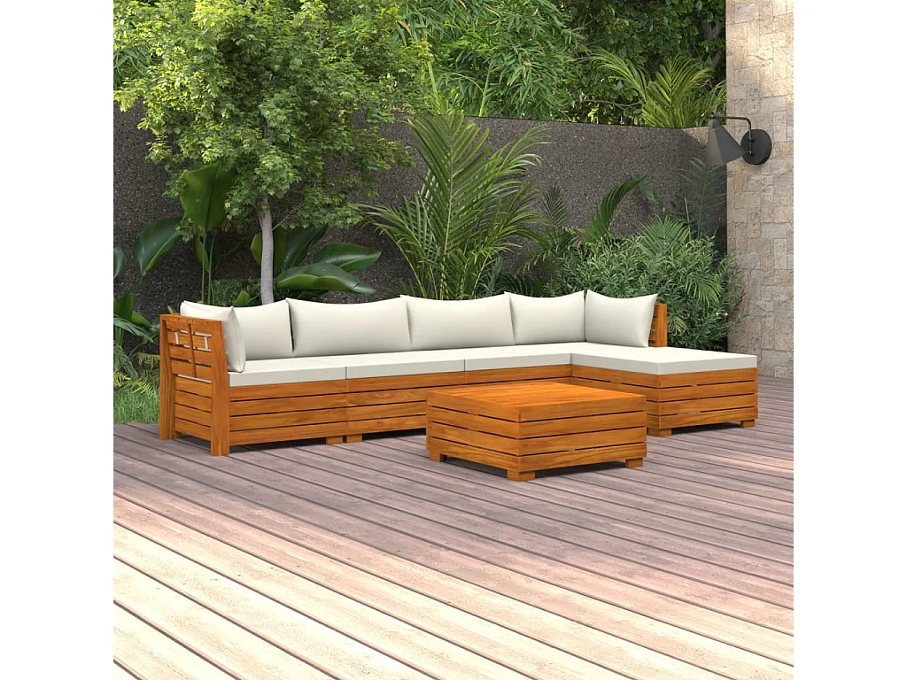 Salon de jardin 6 pièces avec coussins Bois d'acacia solide