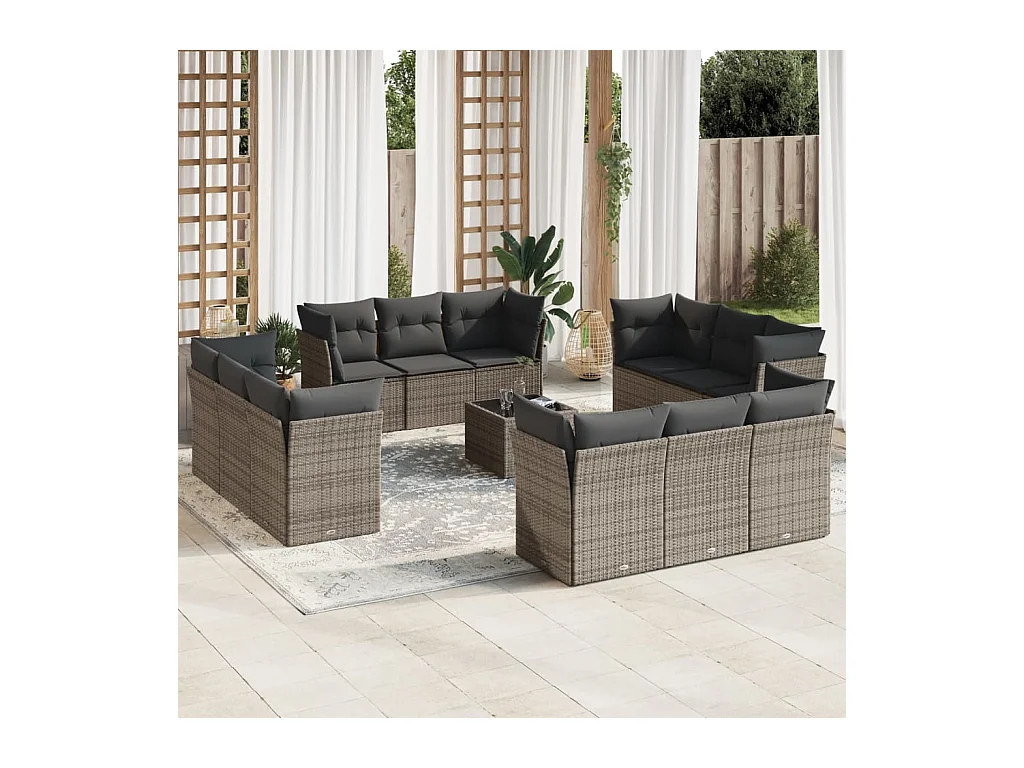 Salon de jardin avec coussins 13 pièces gris résine tressée