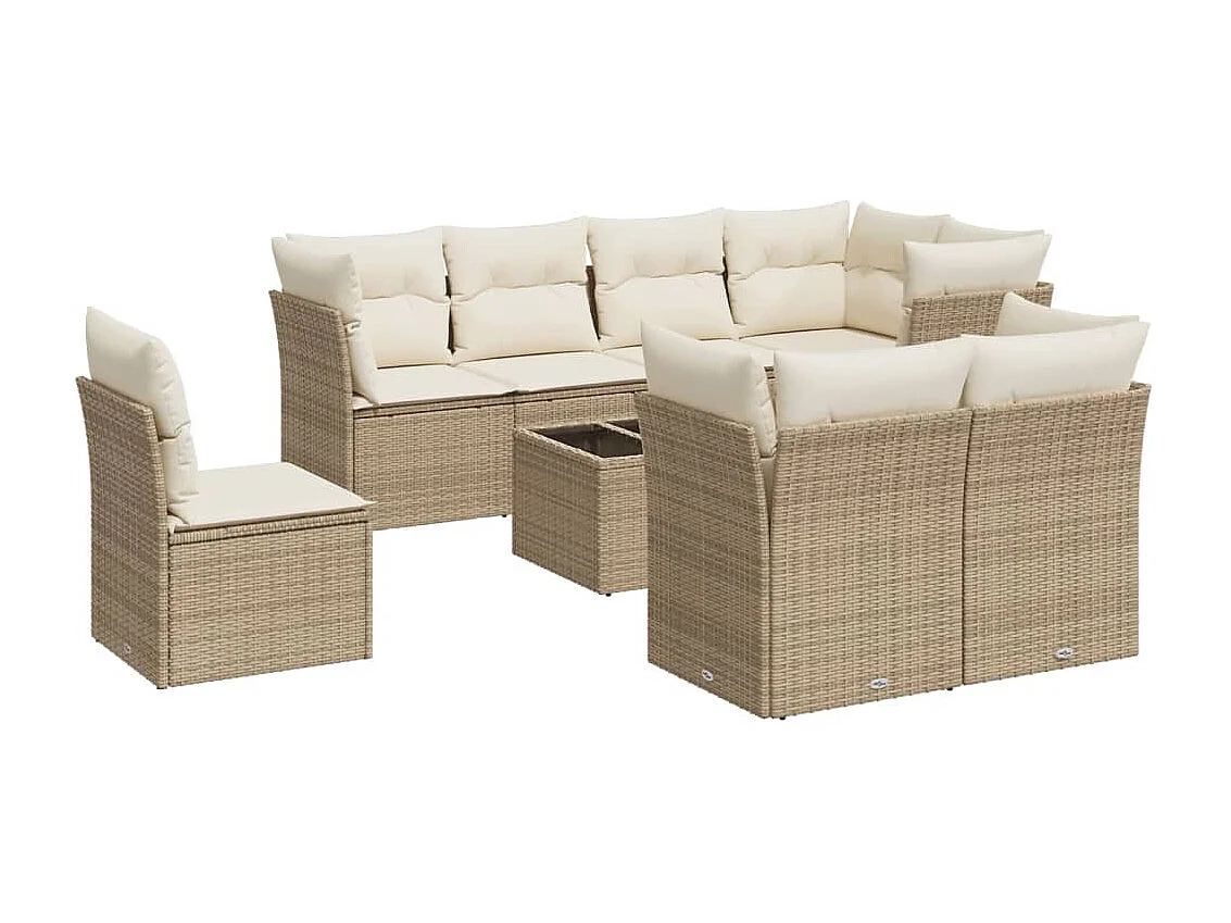 Salon de jardin avec coussins 9 pièces beige résine tressée