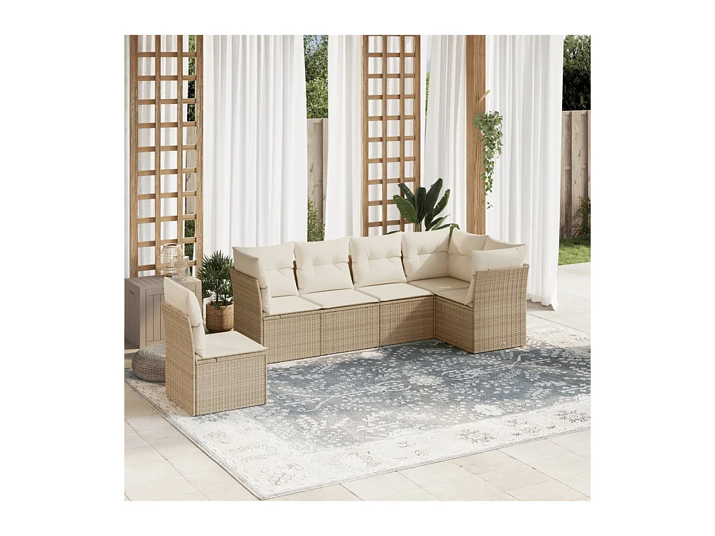 6-delige Loungeset met kussens poly rattan beige