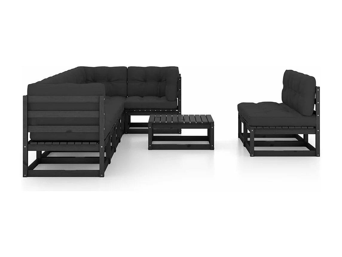 Salon de jardin 9 pièces avec coussins Bois de pin massif