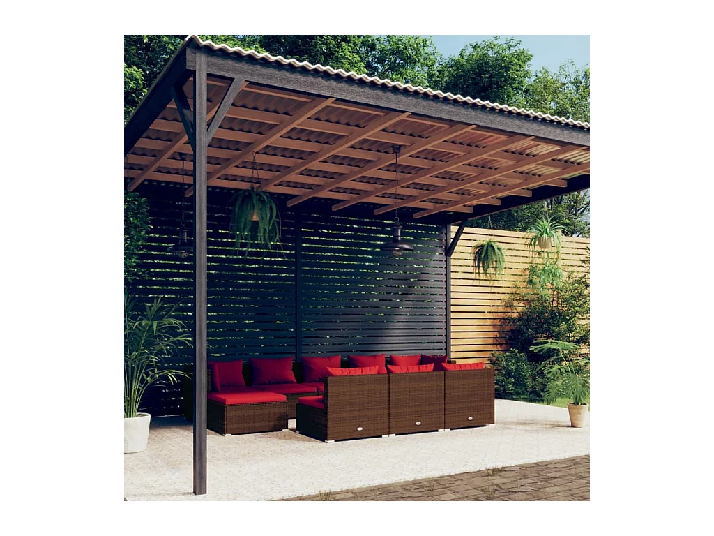 Salon de jardin 10 pièces avec coussins Marron Résine tressée