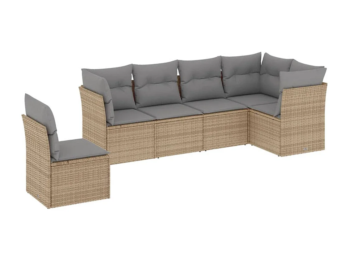 Salon de jardin avec coussins 6 pièces beige résine tressée