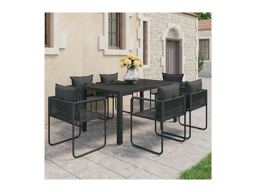 Salon de jardin 7 pièces PVC Résine tressée Noir