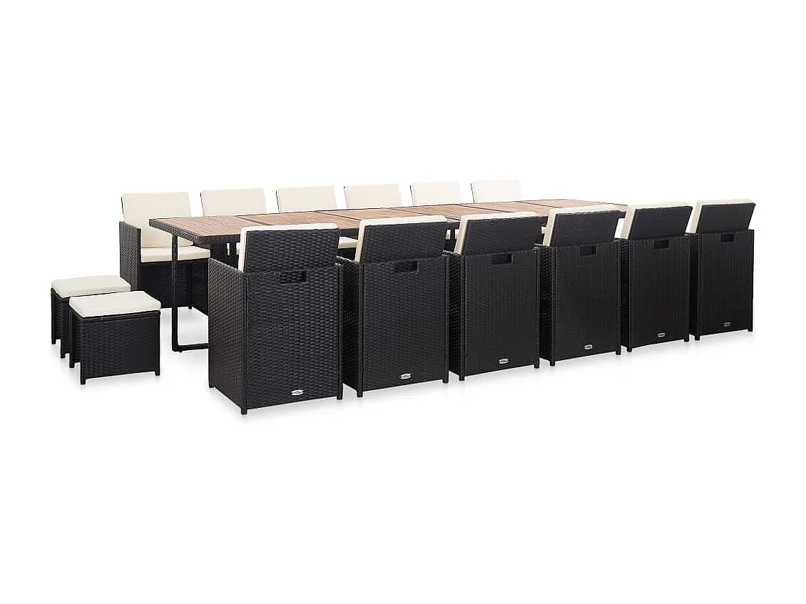 Set comedor de jardín 17 piezas y cojines ratán sintético negro