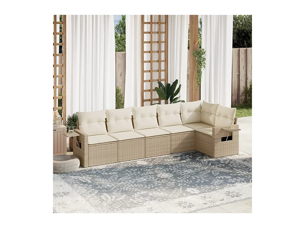 Salon de jardin avec coussins 6 pièces beige résine tressée