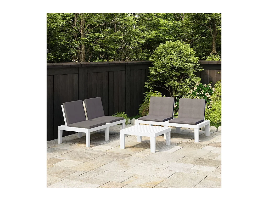 Salon de jardin 3 pièces avec coussins Plastique Blanc