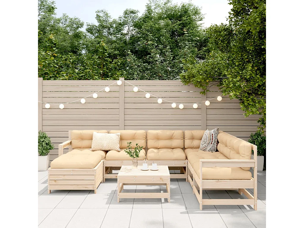 Salon de jardin 8 pièces bois de pin massif