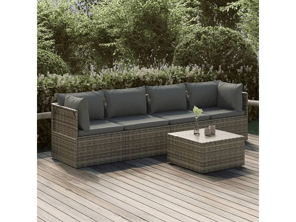 Salon de jardin 5 pièces avec coussins Gris Résine tressée