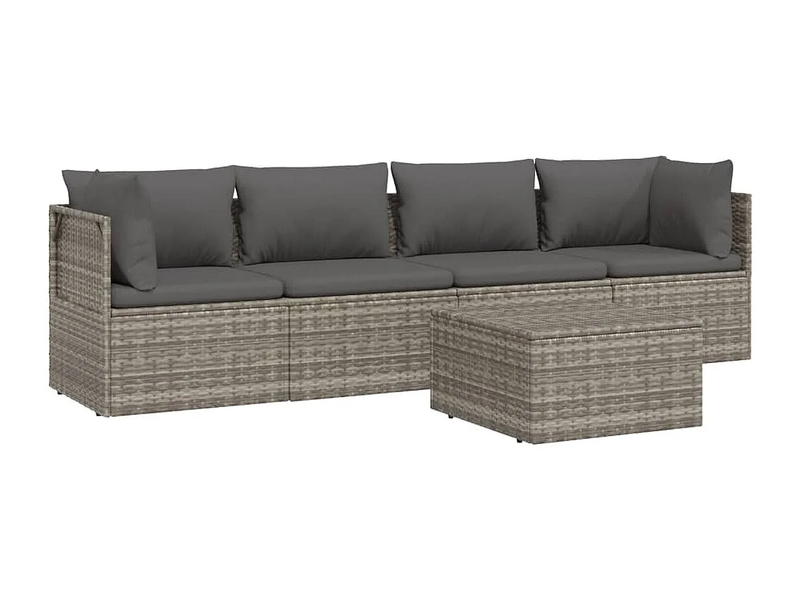 Salon de jardin 5 pièces avec coussins Gris Résine tressée