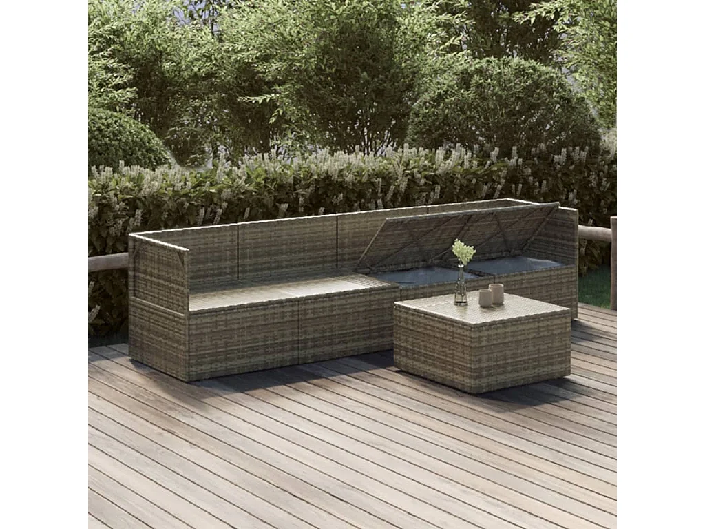 Salon de jardin 5 pièces avec coussins Gris Résine tressée