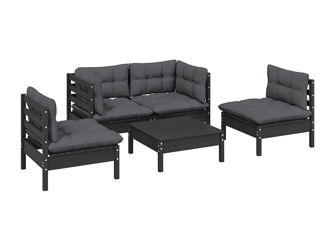 Salon de jardin 5 pièces avec coussins Bois de pin massif